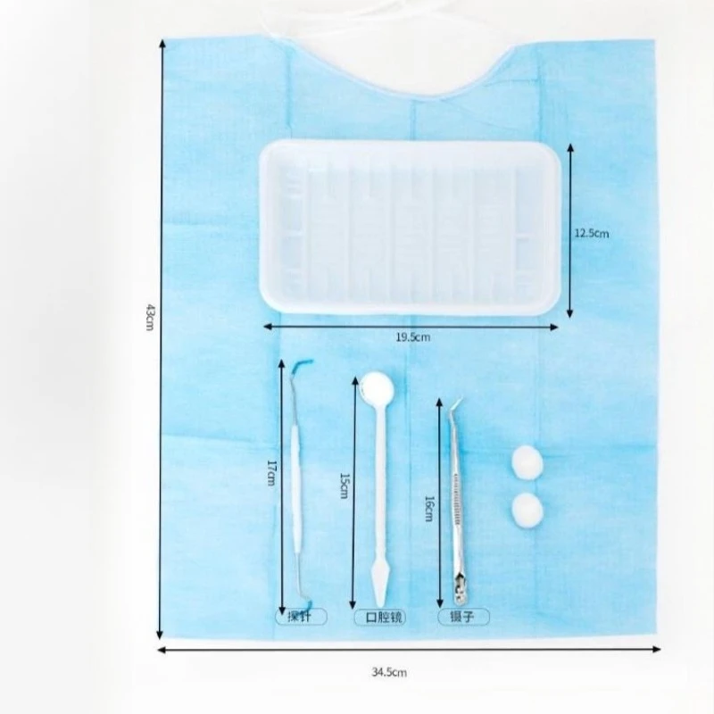 25 Sets Single Use Disposable Dental Examination Kit Oral Care Tools including Probe Tweezer Mirror Cotton Bib for Treatment
25 Sets Single Use Disposable Dental Examination Kit Oral Care Tools including Probe Tweezer Mirror Cotton Bib for Treatment