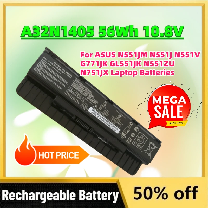 In Stock New A32N1405 56Wh 10.8V Replacement Battery for ASUS N551JM N551J N551V G771JK GL551JK N551ZU N751JX Laptop Batteries
In Stock New A32N1405 56Wh 10.8V Replacement Battery for ASUS N551JM N551J N551V G771JK GL551JK N551ZU N751JX Laptop Batteries