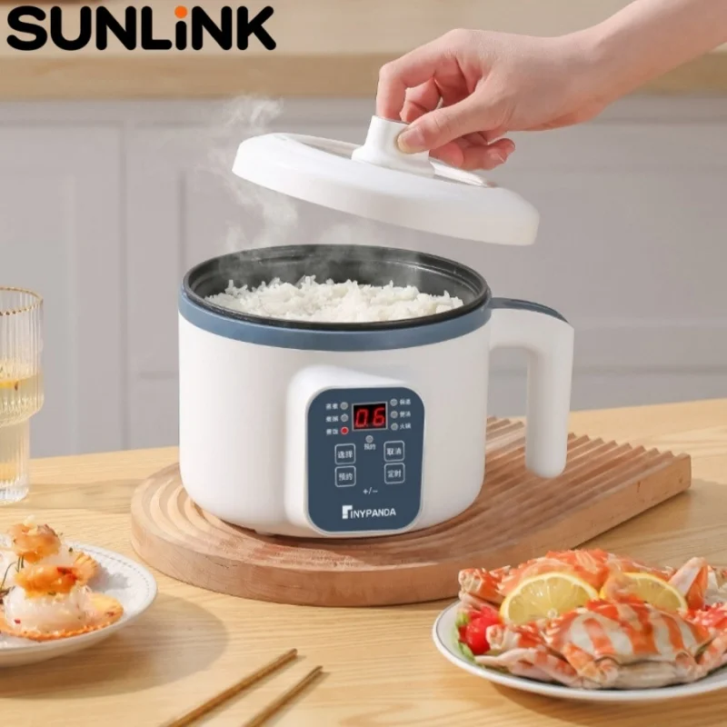 1pc 1.7L Electric Cooking Pot 220V Only Non-Stick Mini Hot Pot With Steamer Timing Function Portable Rice Cooker for Dorm Home