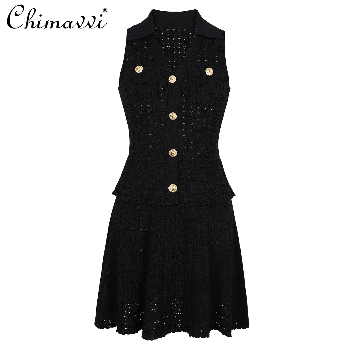 2025 Summer New Heavy Fashion Slim Sleeveless Knitted Dress Women's Lapel High Waist Elegant Commuter Black and White Dress
2025 Summer New Heavy Fashion Slim Sleeveless Knitted Dress Women's Lapel High Waist Elegant Commuter Black and White Dress
