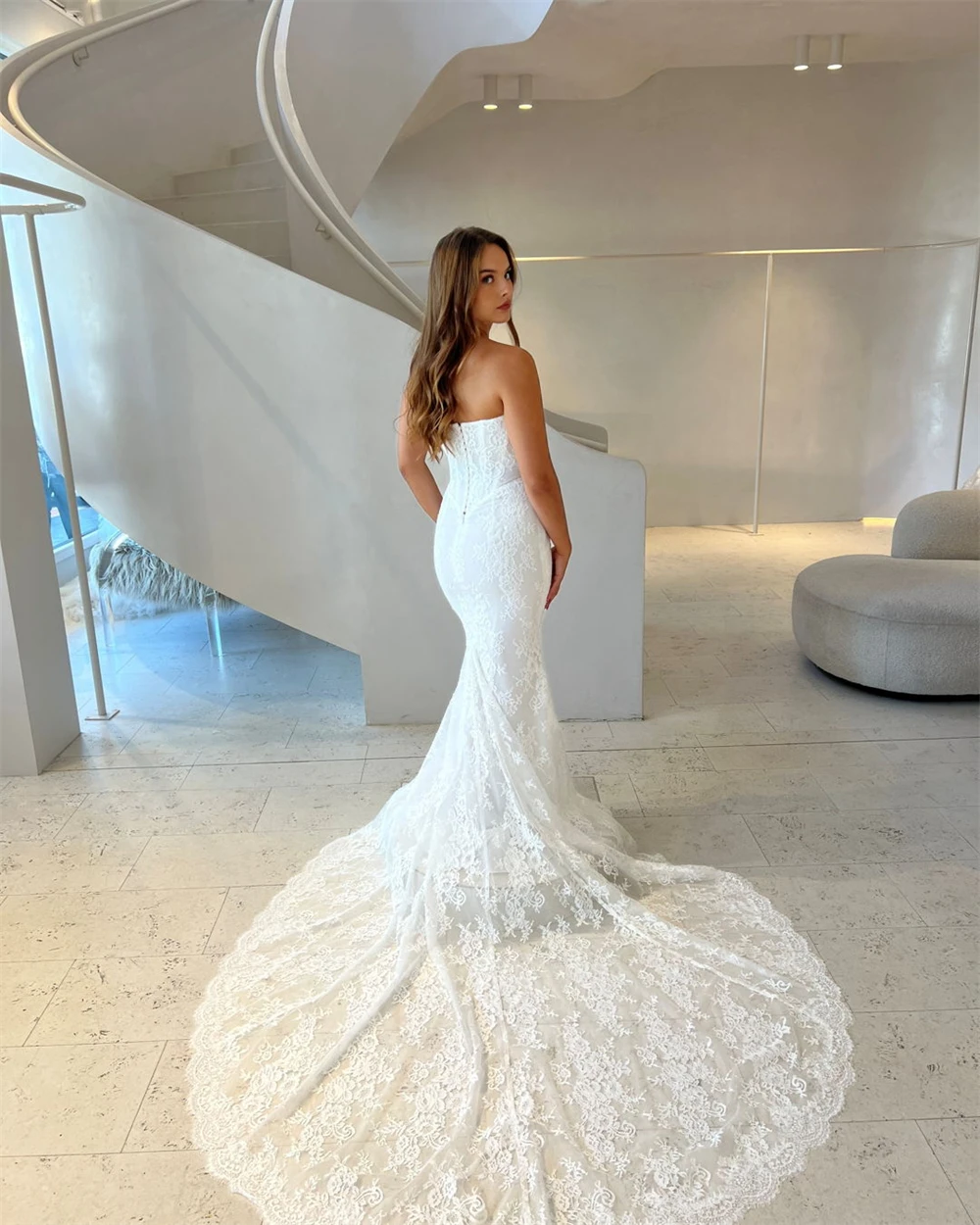 Customized Boho White Lace Wedding Dress Formal Strapless Sleeveless Bridal Gowns DreamyMermaid Court Train Vestido De Novia
Customized Boho White Lace Wedding Dress Formal Strapless Sleeveless Bridal Gowns DreamyMermaid Court Train Vestido De Novia