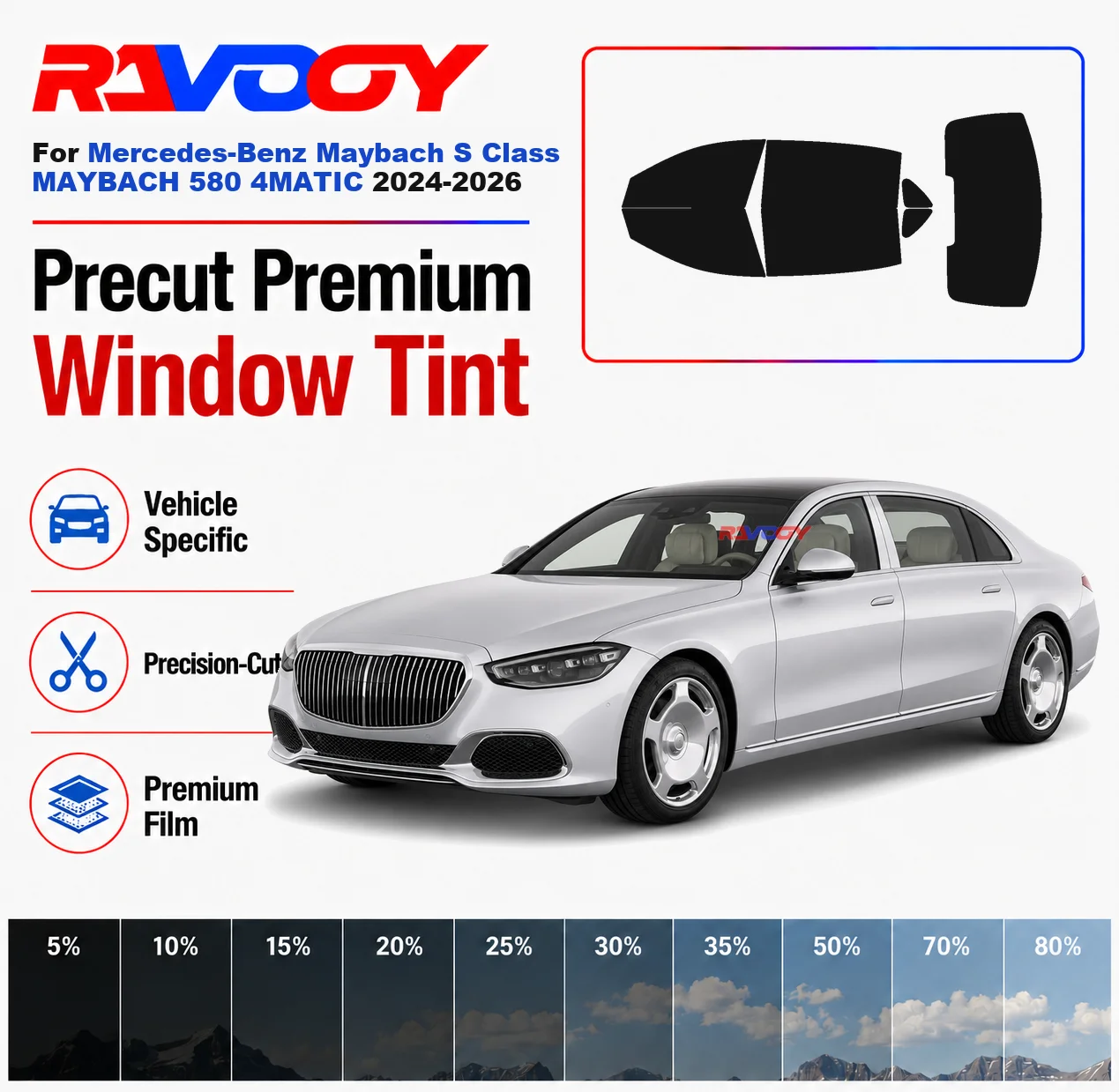 Premium Precut Window Tint Kit For Mercedes-Benz Maybach S Class MAYBACH 580 4MATIC 2024-2026 Complete Set Nano Ceramic Film
Premium Precut Window Tint Kit For Mercedes-Benz Maybach S Class MAYBACH 580 4MATIC 2024-2026 Complete Set Nano Ceramic Film