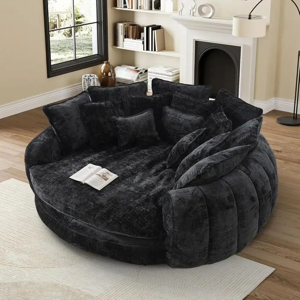 Oversized Round Chaise Lounge Sofa Bean Bag Chair for Living Room or Bedroom, Plush Chenille, Large, Black
Oversized Round Chaise Lounge Sofa Bean Bag Chair for Living Room or Bedroom, Plush Chenille, Large, Black