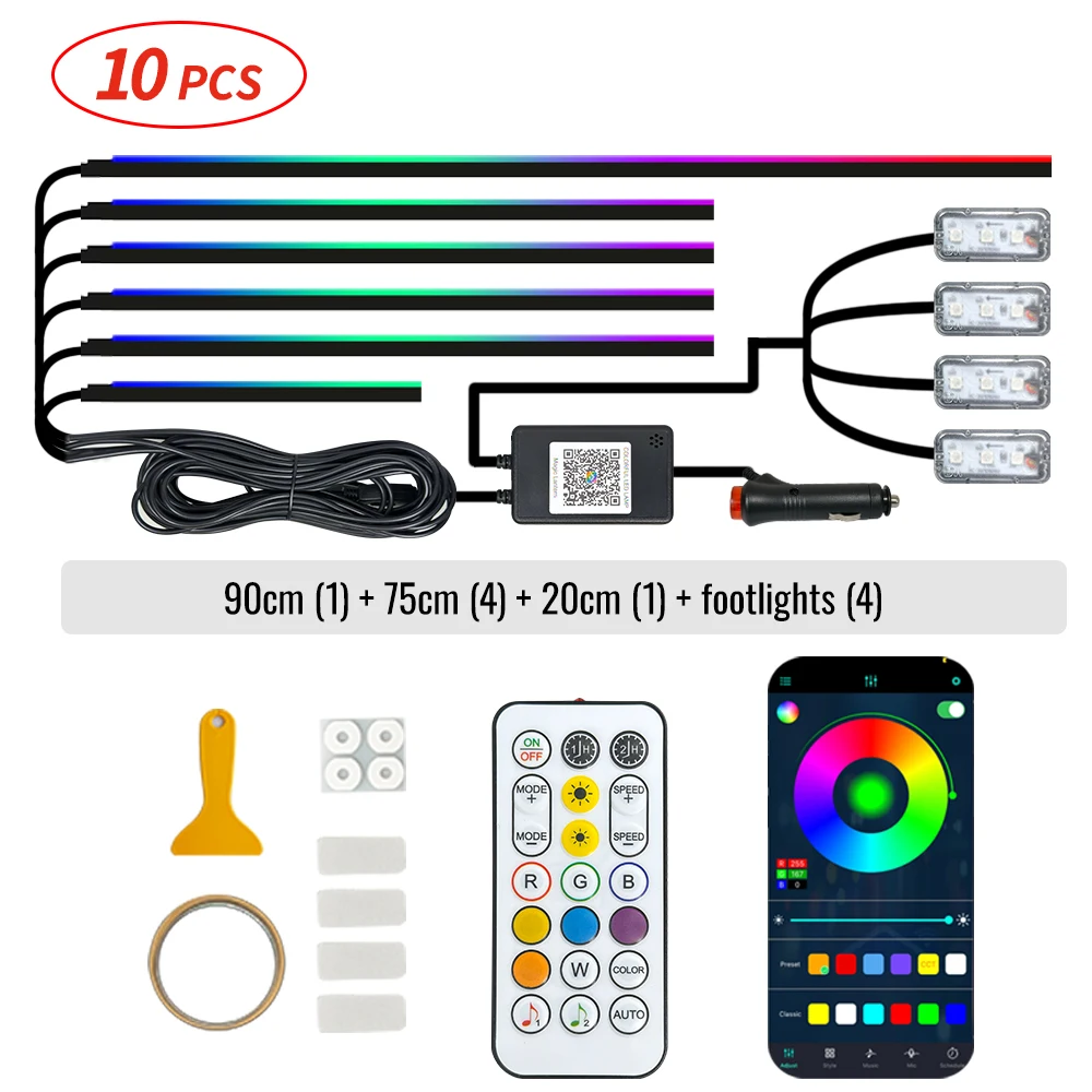 10 в 1 автомобильный акриловый интерьерный неоновый свет 12 В Symphony RGB декоративная лампа с полосками окружающей среды, 35,43 дюйма комплект атмосферы стримера
10 в 1 автомобильный акриловый интерьерный неоновый свет 12 В Symphony RGB декоративная лампа с полосками окружающей среды, 35,43 дюйма комплект атмосферы стримера