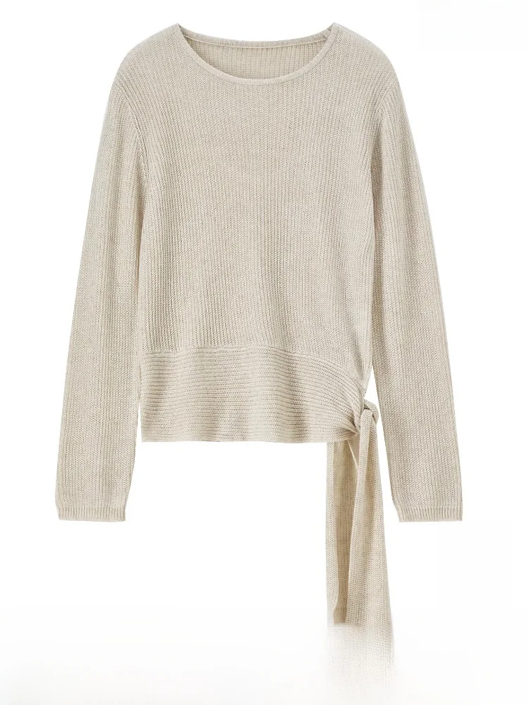 Однотонный вязаный свитер женский, весна 2026, новинка, простой повседневный стиль, с завязками по низу, круглый вырез, длинный рукав, топ
Однотонный вязаный свитер женский, весна 2026, новинка, простой повседневный стиль, с завязками по низу, круглый вырез, длинный рукав, топ