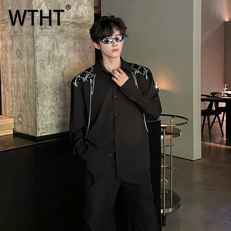 WTHT Fashion Men's Spliced Metal Sequins Design Loose Shirts Trendy Single-breasted Lapel Casual Tops Male 2025 Autumn 2A1782 
WTHT Fashion Men's Spliced Metal Sequins Design Loose Shirts Trendy Single-breasted Lapel Casual Tops Male 2025 Autumn 2A1782