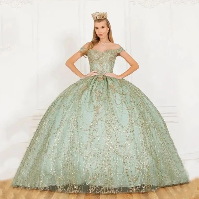 Sage Green Quinceanera Dresses 2024 Off The Shoulder Sweetheart Backless Lace-up Lace Ball Gowns Sweet 16 Vestidos de 15 Años
Sage Green Quinceanera Dresses 2024 Off The Shoulder Sweetheart Backless Lace-up Lace Ball Gowns Sweet 16 Vestidos de 15 Años