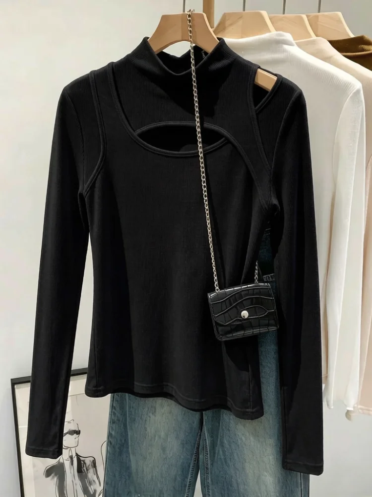 Sexy Slim Fit Half High Collar Black Base Shirt Women's Inner Wear 2026 New plus Size Hollow out Top Simple Style Pure Color
Sexy Slim Fit Half High Collar Black Base Shirt Women's Inner Wear 2026 New plus Size Hollow out Top Simple Style Pure Color