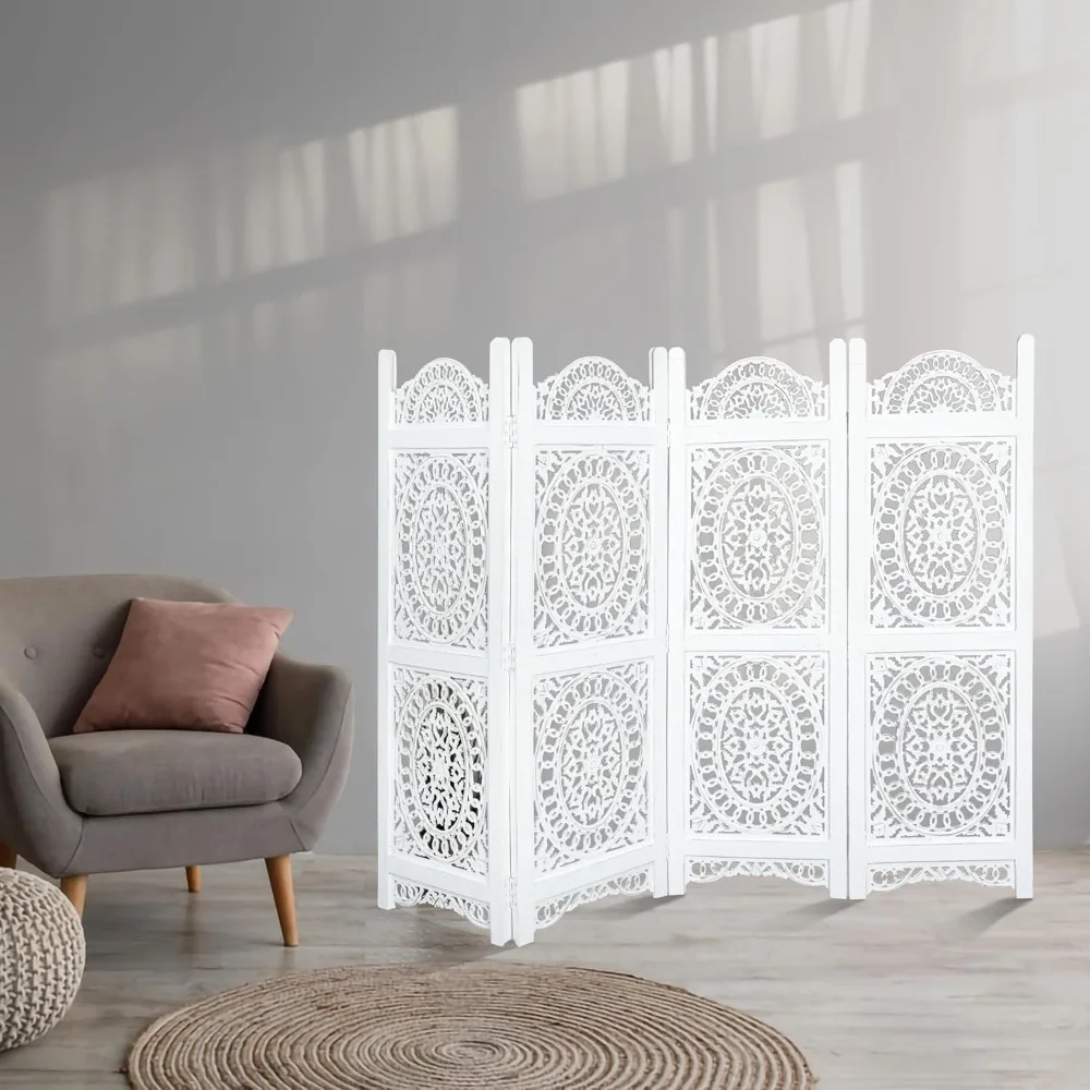 4-Panel Wooden Room Divider, 48 × 64 Inch Antique White Finish, Hand-Carved Oval Folding Privacy Screen, Pre-Assembled
4-Panel Wooden Room Divider, 48 × 64 Inch Antique White Finish, Hand-Carved Oval Folding Privacy Screen, Pre-Assembled