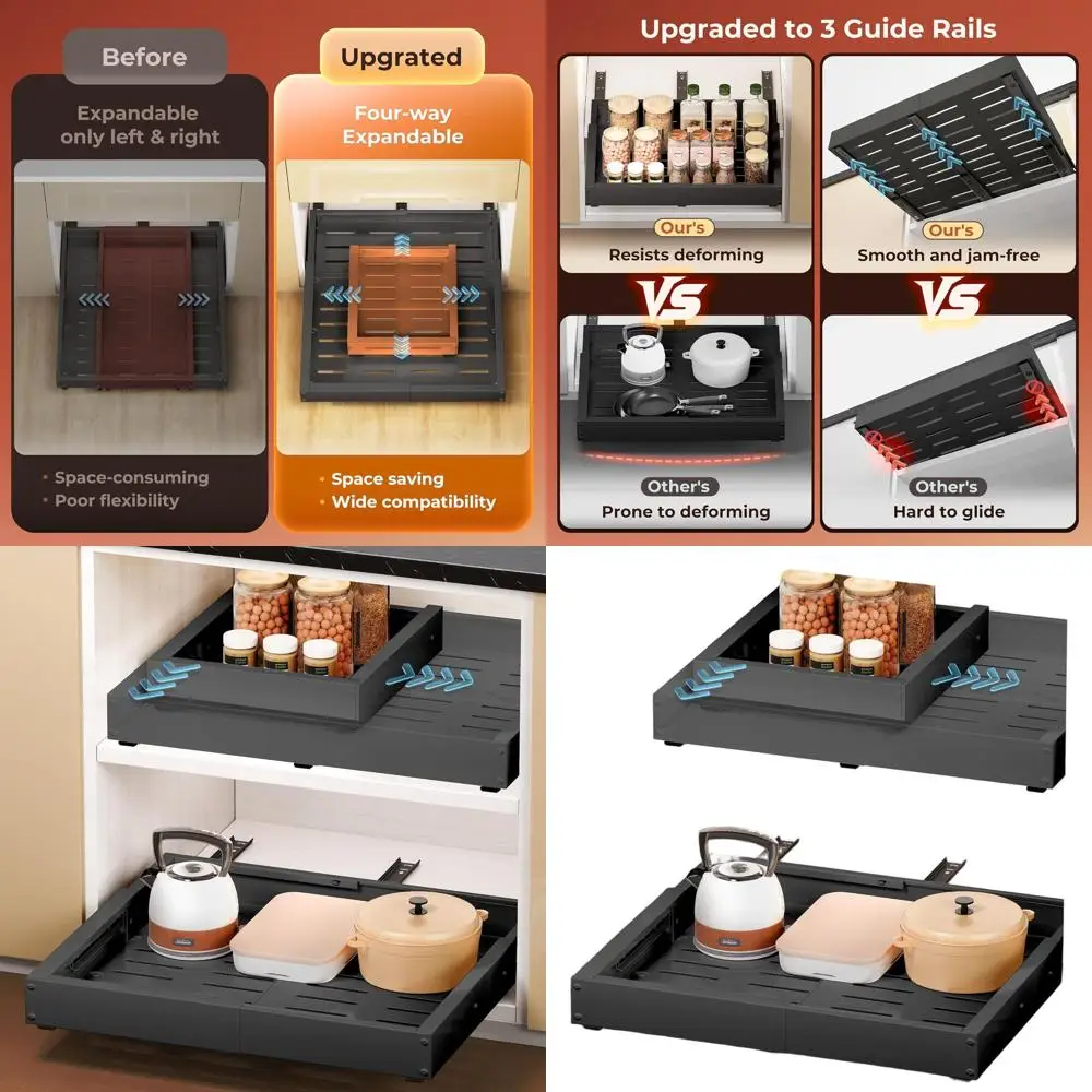 Регулируемый выдвижной ящик с 3 ярусами для кухни, кладовой или ванной комнаты - черный
Регулируемый выдвижной ящик с 3 ярусами для кухни, кладовой или ванной комнаты - черный