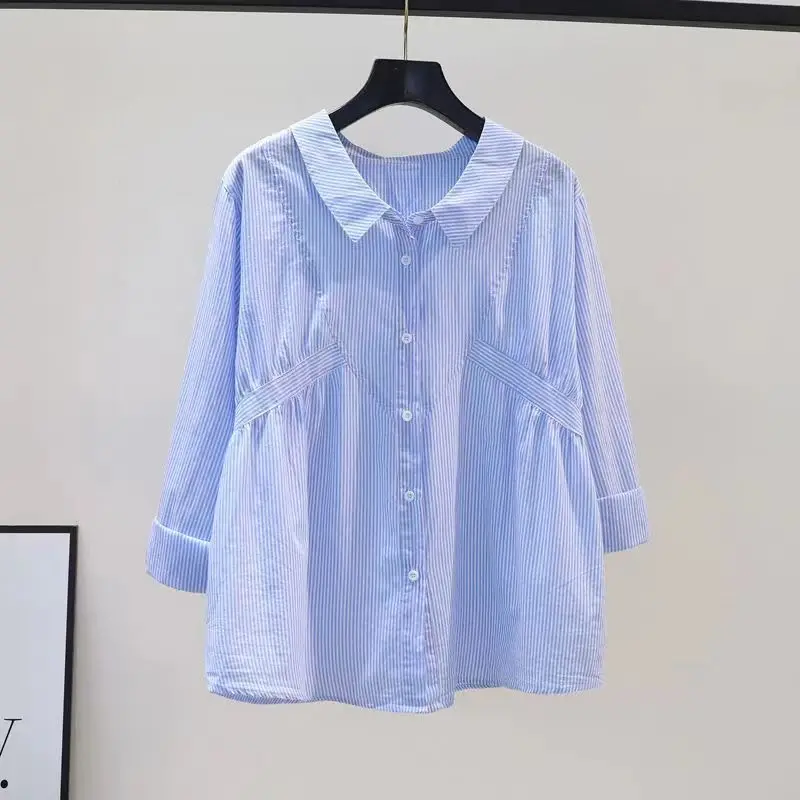 Women 2024 Autumn Stripe Print Cotton Shirt Female Short Sleeve Loose Blouses Ladies Single-breasted Casual Shirt Blouse Q854
Women 2024 Autumn Stripe Print Cotton Shirt Female Short Sleeve Loose Blouses Ladies Single-breasted Casual Shirt Blouse Q854