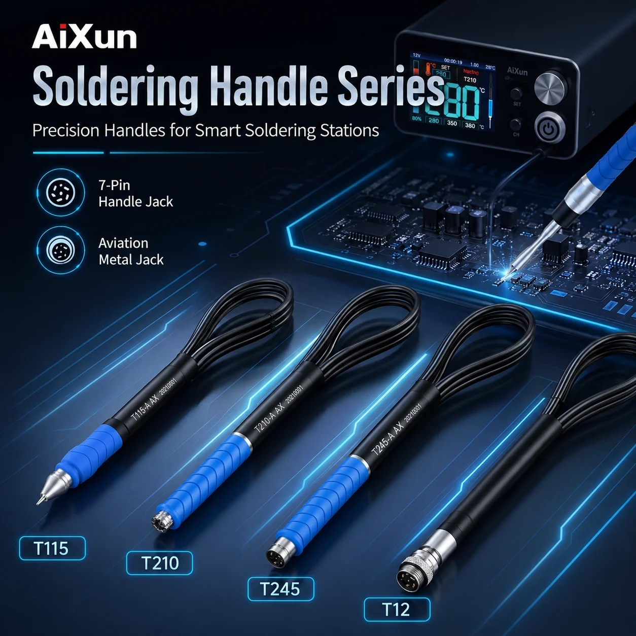 AiXun T115 T210 T245 T12 Soldering Iron Handle 7-Pin Replacement Handpiece for Smart Soldering Station PCB Repair
AiXun T115 T210 T245 T12 Soldering Iron Handle 7-Pin Replacement Handpiece for Smart Soldering Station PCB Repair