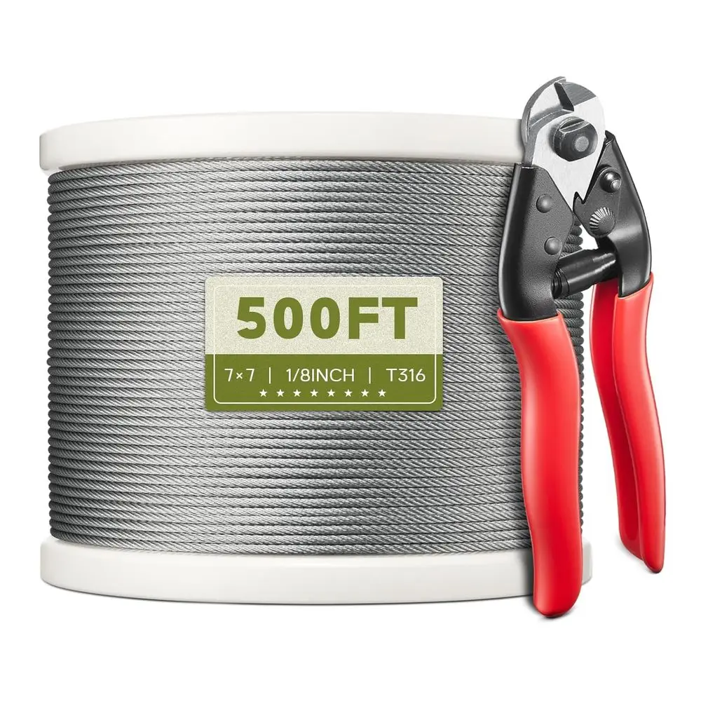 1/8 500T 316 Stainless Steel Cable for Railing Kit with 7x7 Strands and Cutter
1/8 500T 316 Stainless Steel Cable for Railing Kit with 7x7 Strands and Cutter