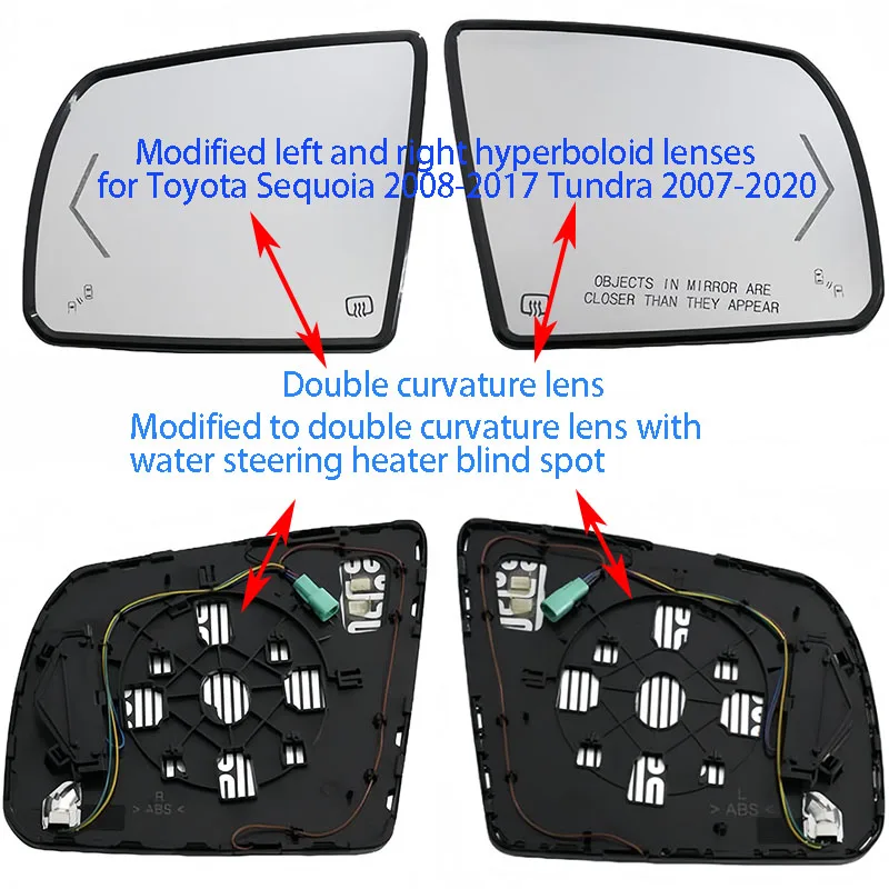 Modified left and right hyperboloid lenses for Toyota Sequoia 2008-2017 Tundra 2007-2020 rearview mirror with blind spot lenses
Modified left and right hyperboloid lenses for Toyota Sequoia 2008-2017 Tundra 2007-2020 rearview mirror with blind spot lenses