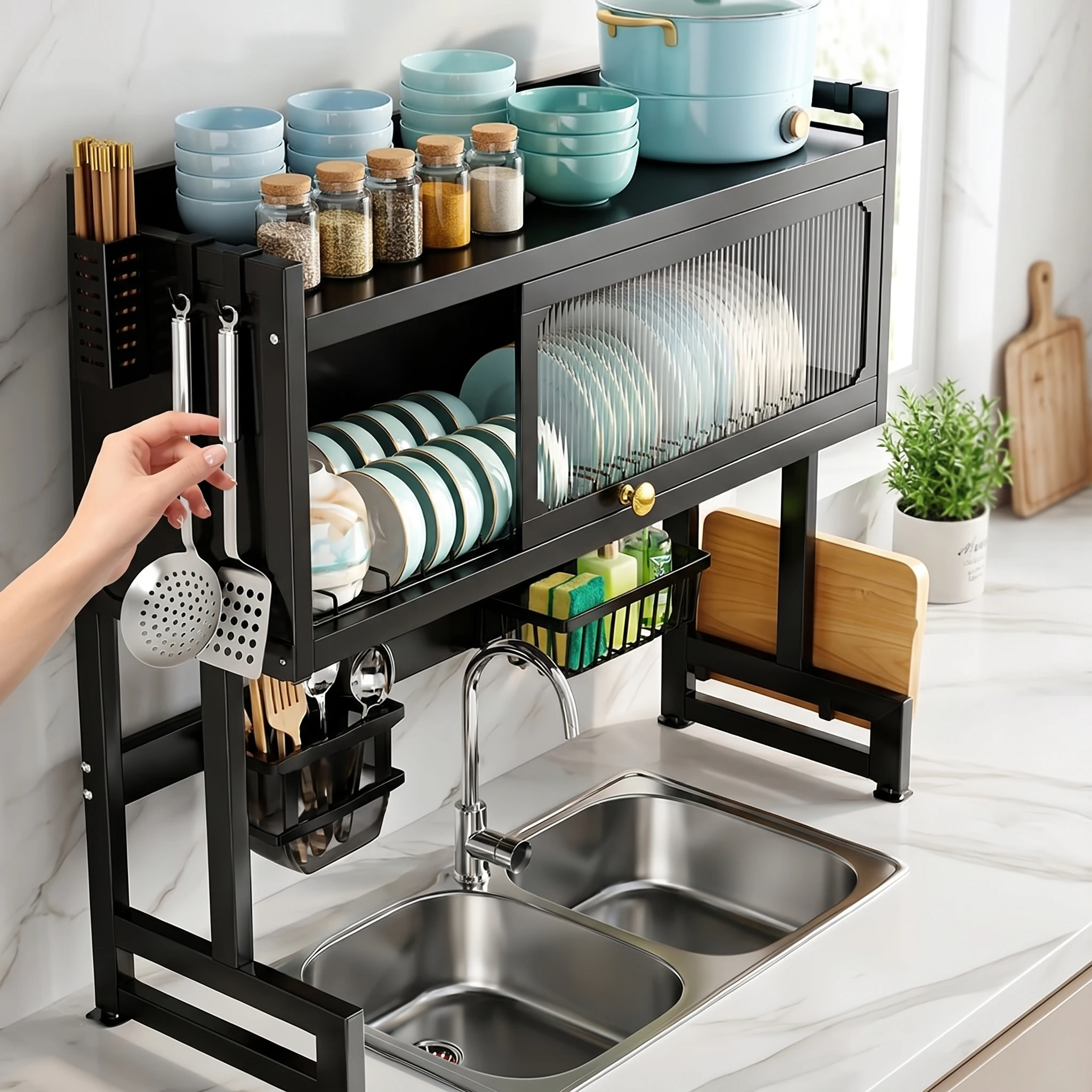 Kitchen Sink Storage Rack, Movable Sink Dust-Proof Bowl Counter Top Storage Rack, Multi-Functional Storage and Draining Rack for Tableware
Kitchen Sink Storage Rack, Movable Sink Dust-Proof Bowl Counter Top Storage Rack, Multi-Functional Storage and Draining Rack for Tableware