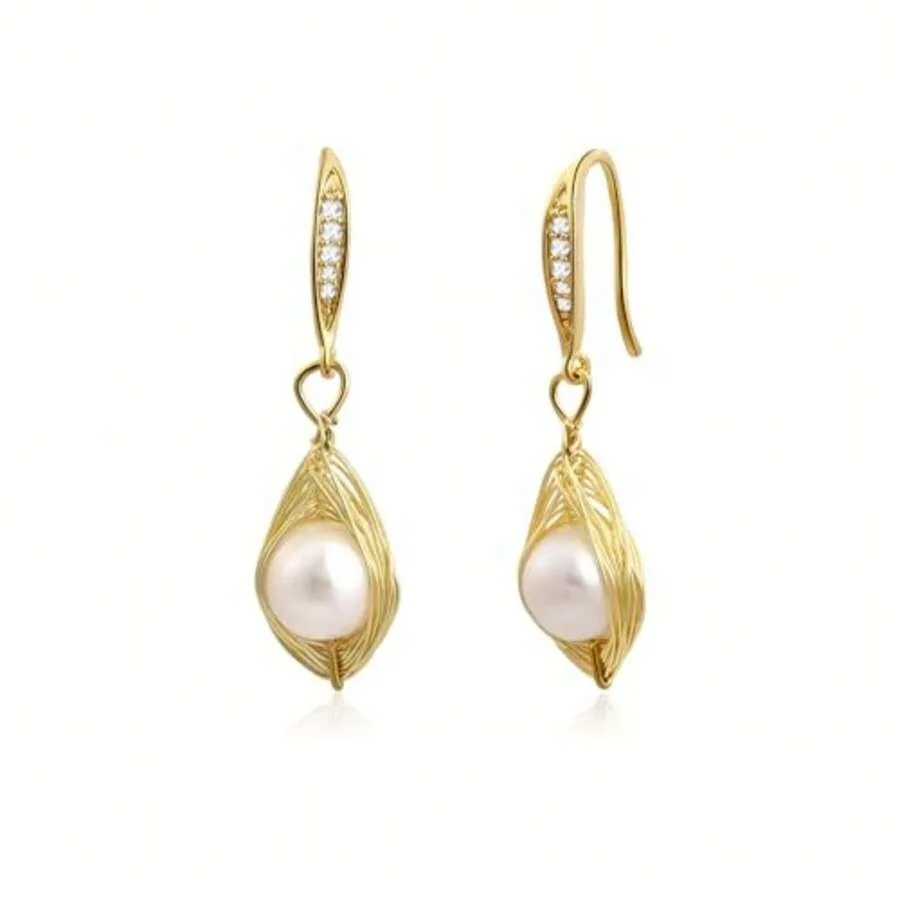 14K Gold Plated Pearl Dangle Earrings For Women Freshwater Pearl Earrings With Cubic Zirconia Hook For Wedding
14K Gold Plated Pearl Dangle Earrings For Women Freshwater Pearl Earrings With Cubic Zirconia Hook For Wedding