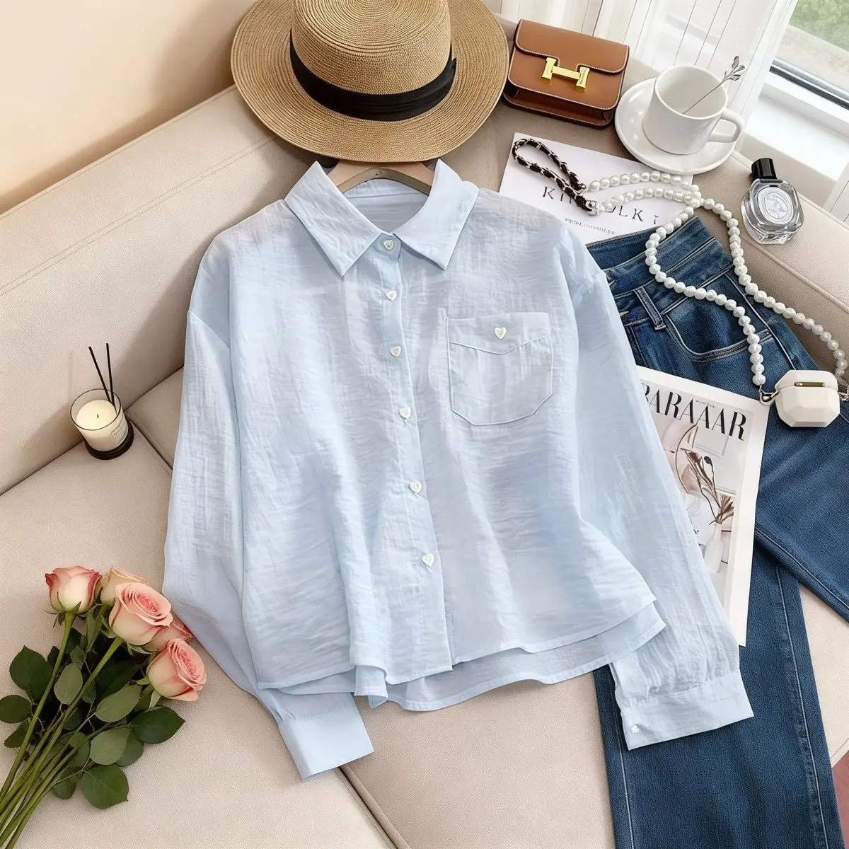 Lightweight Short Sleeve Women's Shirt Casual Commute Style Loose Fit Button up Sun Protection Outerwear Love Heart Pattern
Lightweight Short Sleeve Women's Shirt Casual Commute Style Loose Fit Button up Sun Protection Outerwear Love Heart Pattern