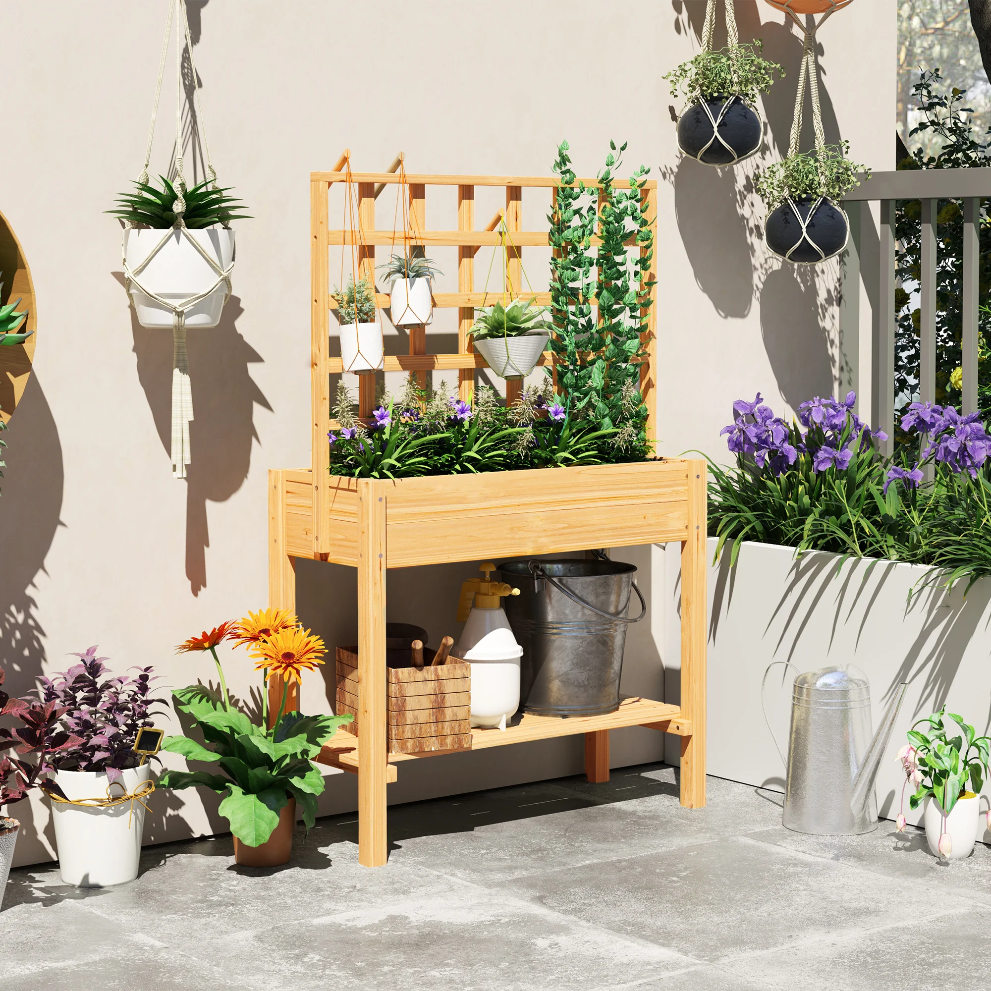 Wooden Raised Garden Bed with Trellis Outdoor Planter Box with Storage Shelf for Vegetables Flowers Herbs Natural Fir Wood
Wooden Raised Garden Bed with Trellis Outdoor Planter Box with Storage Shelf for Vegetables Flowers Herbs Natural Fir Wood