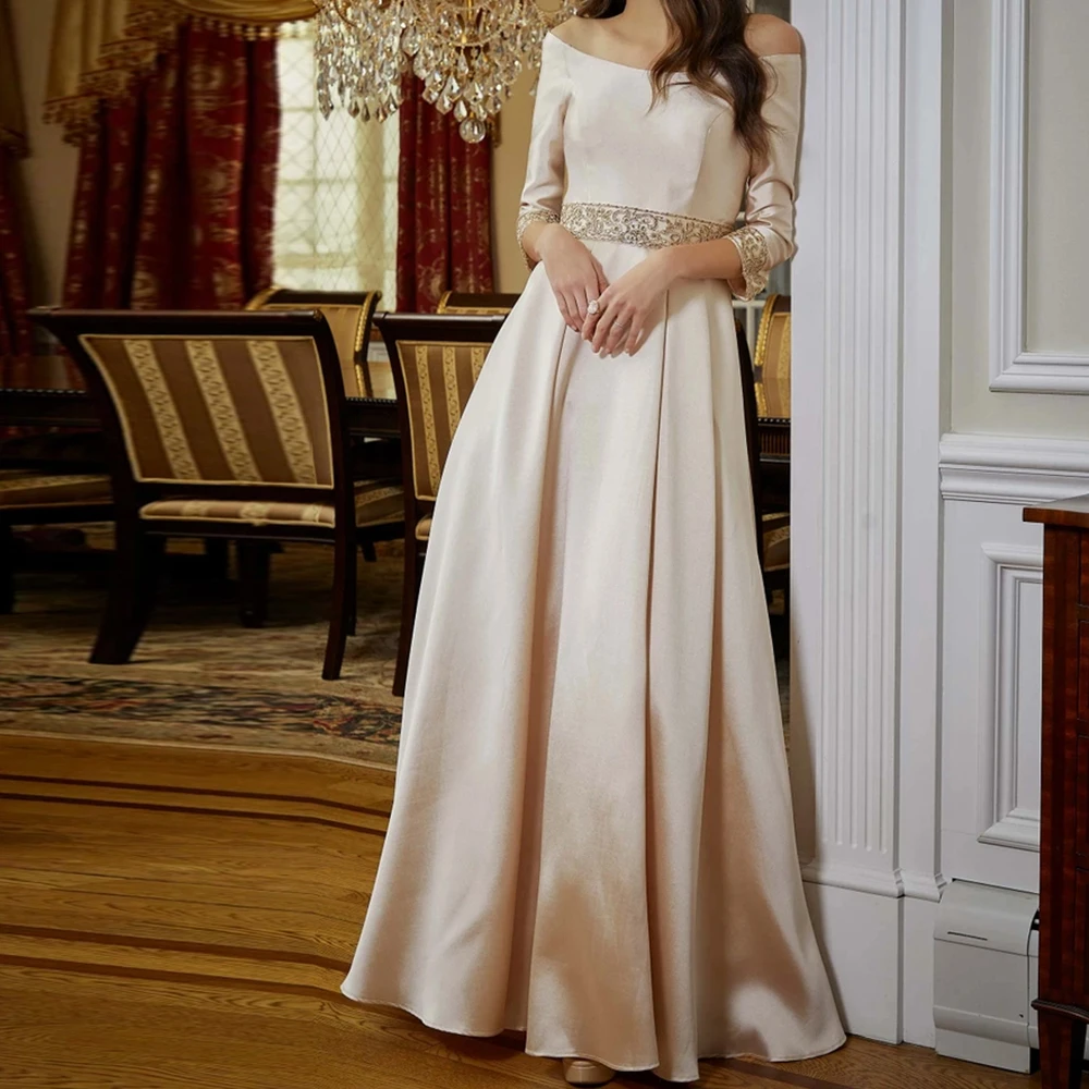 Customized Fashion Off the Shoulder Satin Evening Dresses Delicate Boat Neck Half Sleeves A-Line Floor Length Vestido De Festa
Customized Fashion Off the Shoulder Satin Evening Dresses Delicate Boat Neck Half Sleeves A-Line Floor Length Vestido De Festa