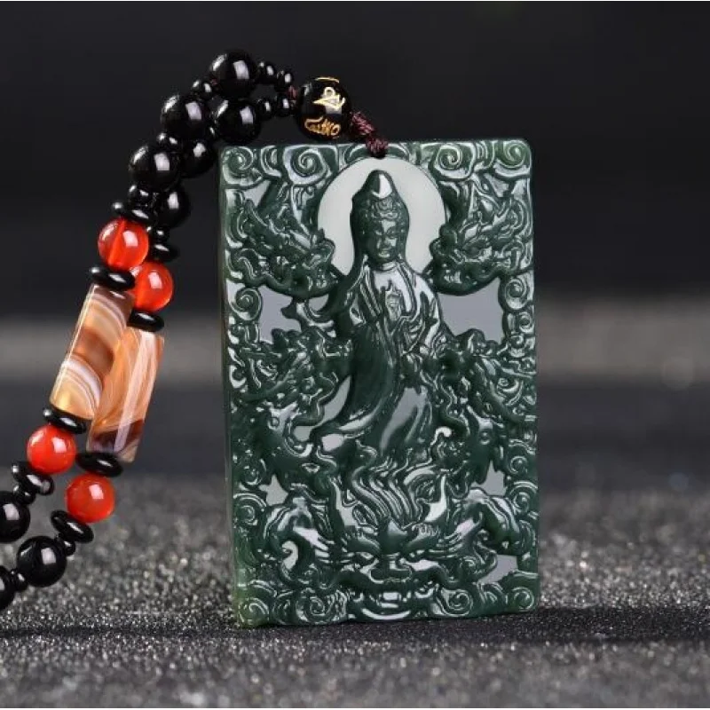 Hotan Green Kowloon Guanyin Jade Pendant Necklace
Hotan Green Kowloon Guanyin Jade Pendant Necklace