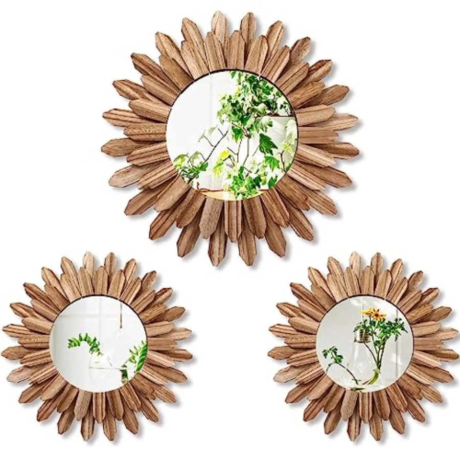 3 Pcs Boho Wall Decor Round Sunburst Mirror Boho Circle Mirror with Rustic Wood Frame Decorative Hanging Wall Art for Farmhouse
3 Pcs Boho Wall Decor Round Sunburst Mirror Boho Circle Mirror with Rustic Wood Frame Decorative Hanging Wall Art for Farmhouse