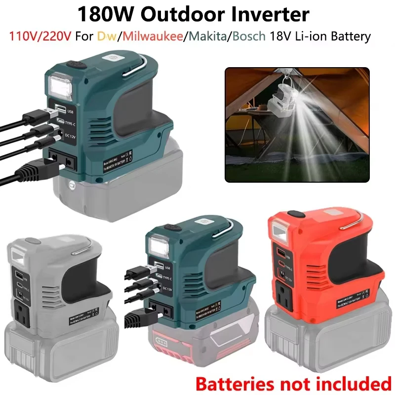 Инверторная электростанция 180 Вт, замена для аккумуляторов Dewalt/Milwaukee/Makita/Bosch 18В, светодиодный адаптер для кемпинга, блок питания для инструментов
Инверторная электростанция 180 Вт, замена для аккумуляторов Dewalt/Milwaukee/Makita/Bosch 18В, светодиодный адаптер для кемпинга, блок питания для инструментов