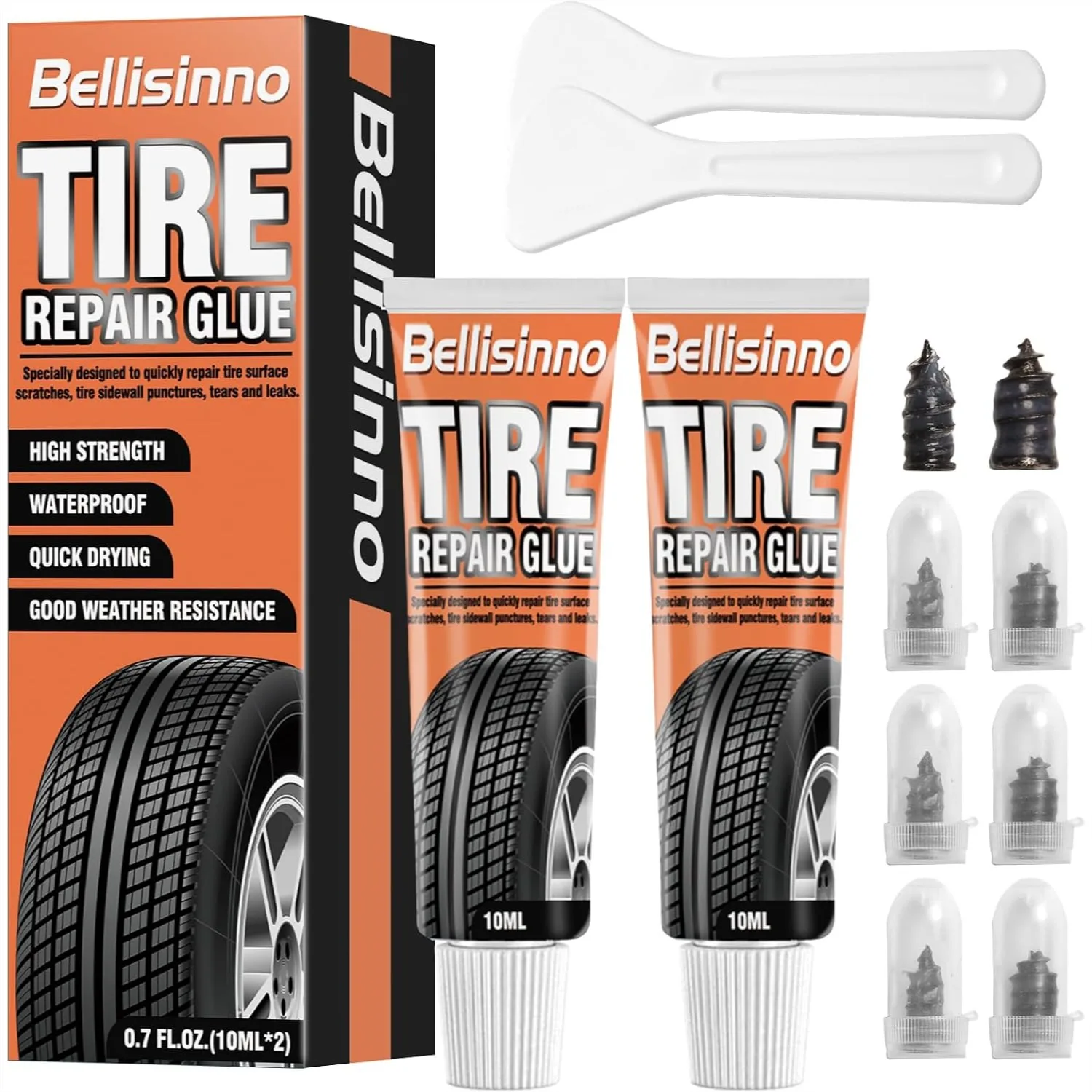 Tire Repair Glue Kit with Sidewall Rubber Cement and Two Nail Sizes for Bike, Car, Motorcycle, Truck - Durable Black Sealant
Tire Repair Glue Kit with Sidewall Rubber Cement and Two Nail Sizes for Bike, Car, Motorcycle, Truck - Durable Black Sealant