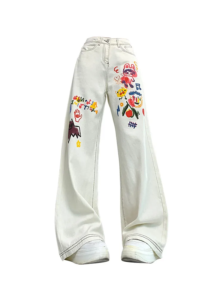 Funny Cartoon Print Graphic Denim Trousers Women's White Baggy Jeans High Waist Casual Korean Fashion Wide Legs Pants Harajuku
Funny Cartoon Print Graphic Denim Trousers Women's White Baggy Jeans High Waist Casual Korean Fashion Wide Legs Pants Harajuku