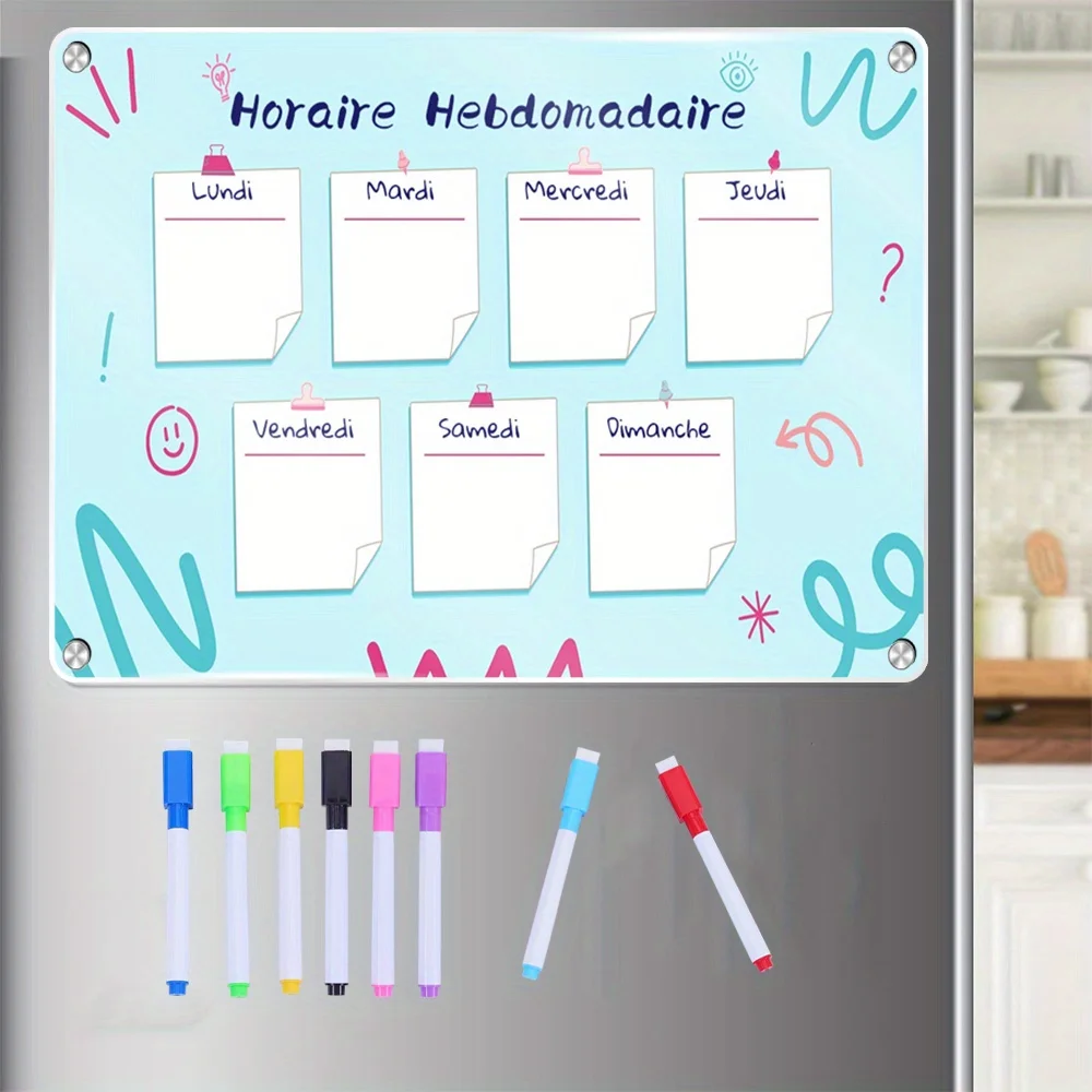 Magnetic Weekly Family Organizer 16.54×11.81 inch – Dry-Erase in French – 8 Colored Markers – Magnetic Fridge/Metal Attachment
Magnetic Weekly Family Organizer 16.54×11.81 inch – Dry-Erase in French – 8 Colored Markers – Magnetic Fridge/Metal Attachment
