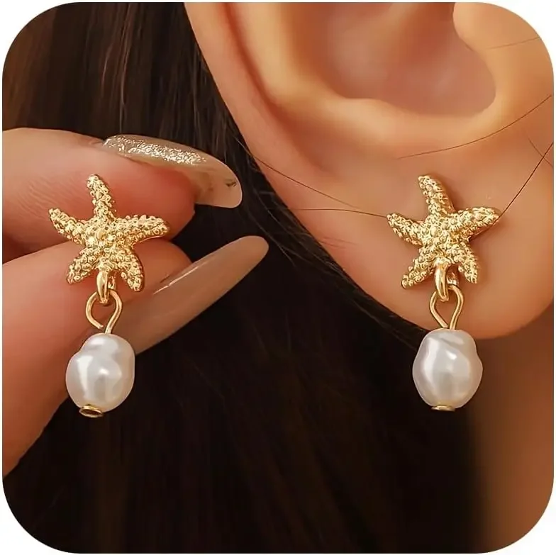 Boho Starfish Earrings for Women 14K Gold Sea Shell Earrings Summer Beach Vacation Outfits for Women Trendy Jewelry Gifts
Boho Starfish Earrings for Women 14K Gold Sea Shell Earrings Summer Beach Vacation Outfits for Women Trendy Jewelry Gifts