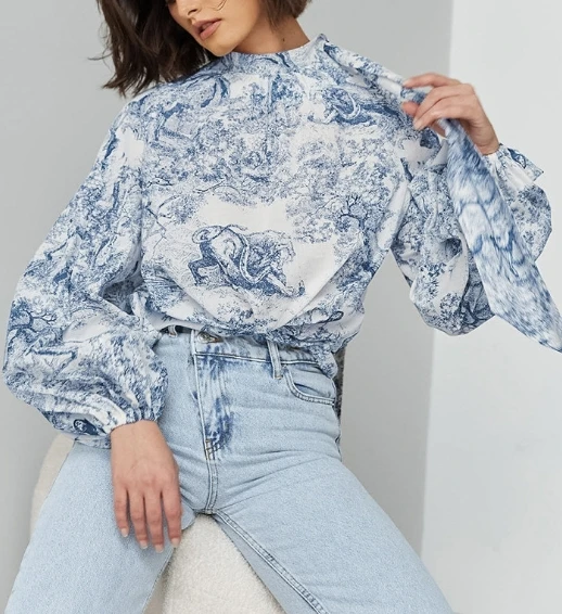 Women Communication Blouses 2024 Summer Latest French Loose Lantern Sleeves Ribbon Collar Printed Lace Up Shirt Long Sleeves Top
Women Communication Blouses 2024 Summer Latest French Loose Lantern Sleeves Ribbon Collar Printed Lace Up Shirt Long Sleeves Top