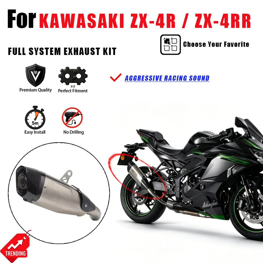For Kawasaki ZX4R ZX4RR Full System Exhaust Stainless Steel Header Muffler Pipe Deep Rich Sound Accesorios Moto Escape Moto
For Kawasaki ZX4R ZX4RR Full System Exhaust Stainless Steel Header Muffler Pipe Deep Rich Sound Accesorios Moto Escape Moto