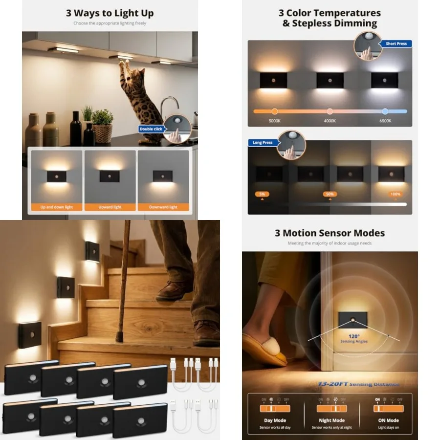 3CCT Rechargeable Stair Lights Indoor, Stairway Lights Indoor with Magnetic Mount, Dimmable Stair Lights Motion Sensor for Stai
3CCT Rechargeable Stair Lights Indoor, Stairway Lights Indoor with Magnetic Mount, Dimmable Stair Lights Motion Sensor for Stai