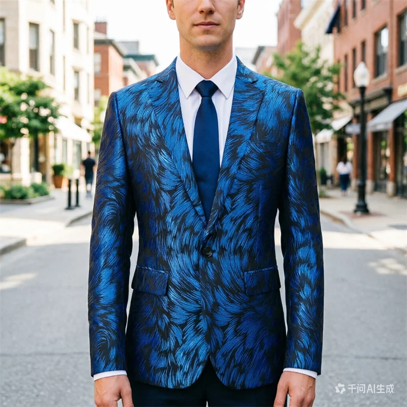 Blue Men's Long Sleeved Suit Jacket, Wedding Dress Jacket, European Size Slim Fit Sports Jacket, Yellow, Purple Jacquard Fabric
Blue Men's Long Sleeved Suit Jacket, Wedding Dress Jacket, European Size Slim Fit Sports Jacket, Yellow, Purple Jacquard Fabric