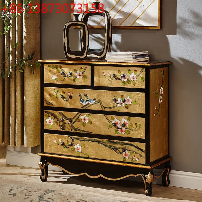 Gold foil painted furniture American Mediterranean blue solid wood 5 chest of drawers
Gold foil painted furniture American Mediterranean blue solid wood 5 chest of drawers