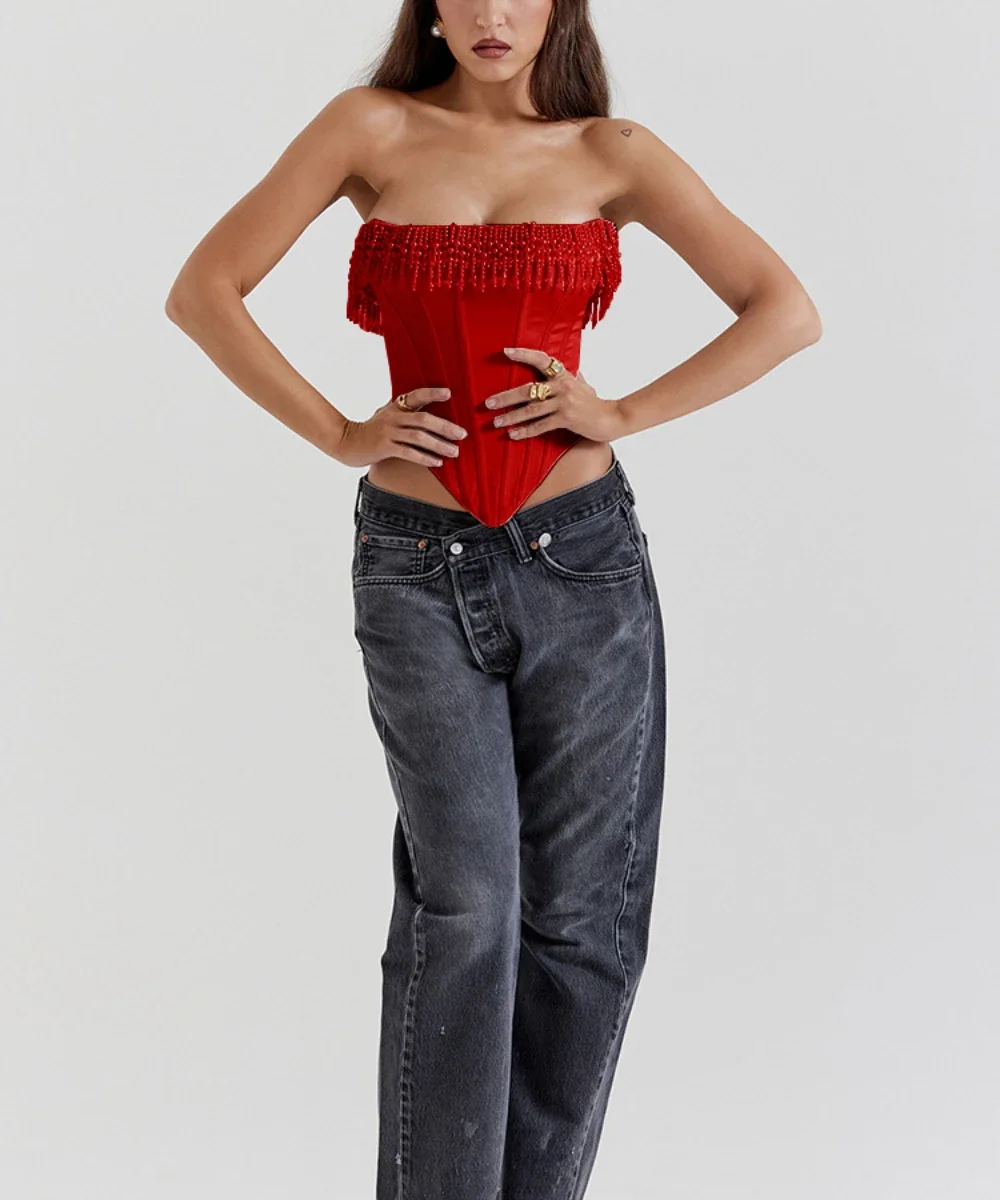 2024 Strapless Fishbone Pearls Corset Tops Women Fashion Y2k Tops Lady Going Out Club Party White Crop Top Red Sexy Top
2024 Strapless Fishbone Pearls Corset Tops Women Fashion Y2k Tops Lady Going Out Club Party White Crop Top Red Sexy Top