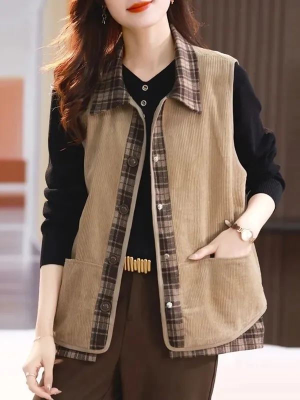 Модный женский вельветовый жилет на весну-осень, брендовый, с подплечниками, свободного кроя, для повседневной носки
Модный женский вельветовый жилет на весну-осень, брендовый, с подплечниками, свободного кроя, для повседневной носки