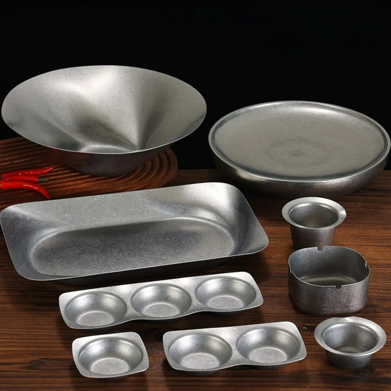 Vintage Stainless Steel Plates Dinnerware Korean Style Barbecue Household Hotel Restaurant Small Plate Sauce Dish Tray Tableware
Vintage Stainless Steel Plates Dinnerware Korean Style Barbecue Household Hotel Restaurant Small Plate Sauce Dish Tray Tableware