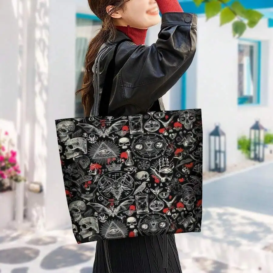 Occult Symbols Tote Bag Gothic Skull Bat Print Dark Academia Style Halloween Fashion Single Shoulder Bag
Occult Symbols Tote Bag Gothic Skull Bat Print Dark Academia Style Halloween Fashion Single Shoulder Bag