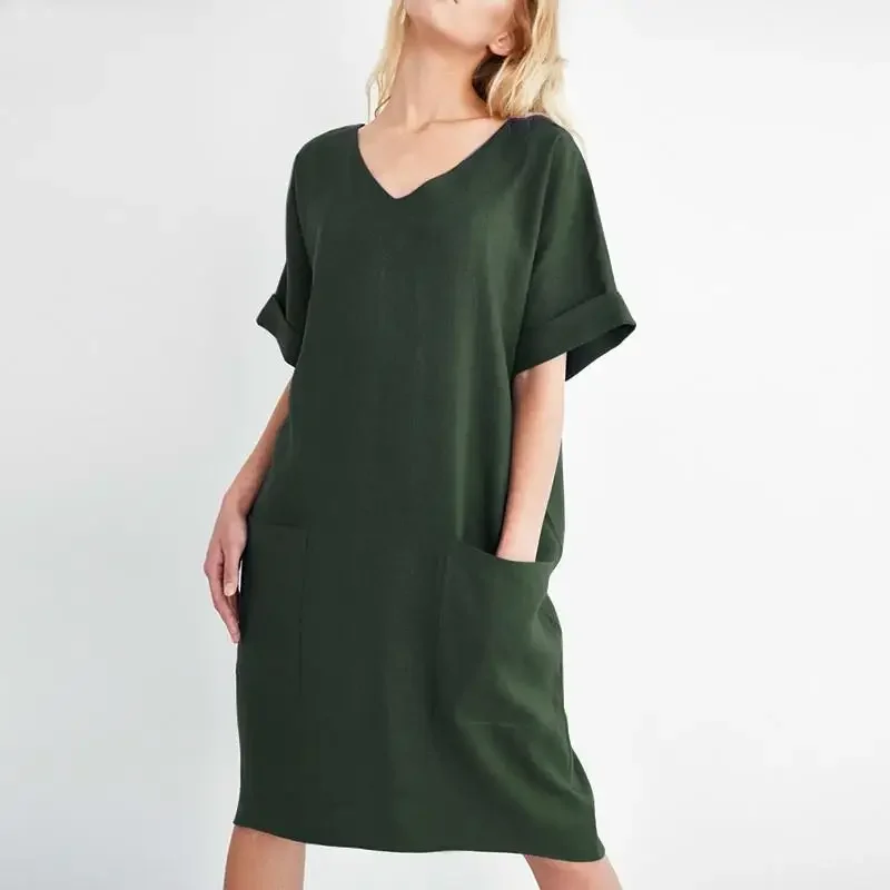 Women 2025 Summer New European And American Style Patchwork Short Sleeve V-neck A-line Dress
Women 2025 Summer New European And American Style Patchwork Short Sleeve V-neck A-line Dress
