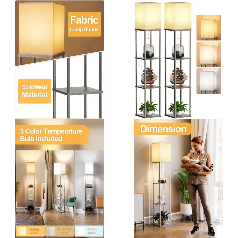 Floor Lamp with Shelves for Living Room 2 Pack Oak Gray, Shelf Floor Lamp with 3 CCT LED Bulb, Corner Display Standing Column L
Floor Lamp with Shelves for Living Room 2 Pack Oak Gray, Shelf Floor Lamp with 3 CCT LED Bulb, Corner Display Standing Column L