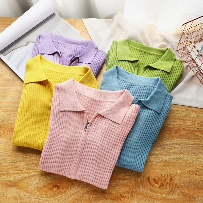 2022 New Polo Neck Slim Slimming Tops Ladies Sexy Long Sleeve Zipper Solid Knitted Cardigan Sweater Women Casual
2022 New Polo Neck Slim Slimming Tops Ladies Sexy Long Sleeve Zipper Solid Knitted Cardigan Sweater Women Casual