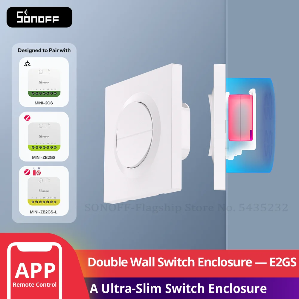 SONOFF E2GS Fusion Series Double Switch Enclosure Compatible Products Designed for SONOFF MINI-2GS, MINI-ZB2GS, MINI-ZB2GS-L.
SONOFF E2GS Fusion Series Double Switch Enclosure Compatible Products Designed for SONOFF MINI-2GS, MINI-ZB2GS, MINI-ZB2GS-L.