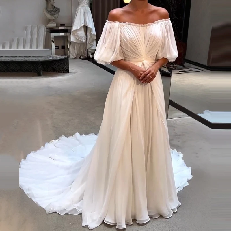 Sexy One Shoulder Luxury Banquet Long Dress Casual Puff Sleeve Floor-length Dress Women Fashion Hight Waist Pleat Evening Dress
Sexy One Shoulder Luxury Banquet Long Dress Casual Puff Sleeve Floor-length Dress Women Fashion Hight Waist Pleat Evening Dress