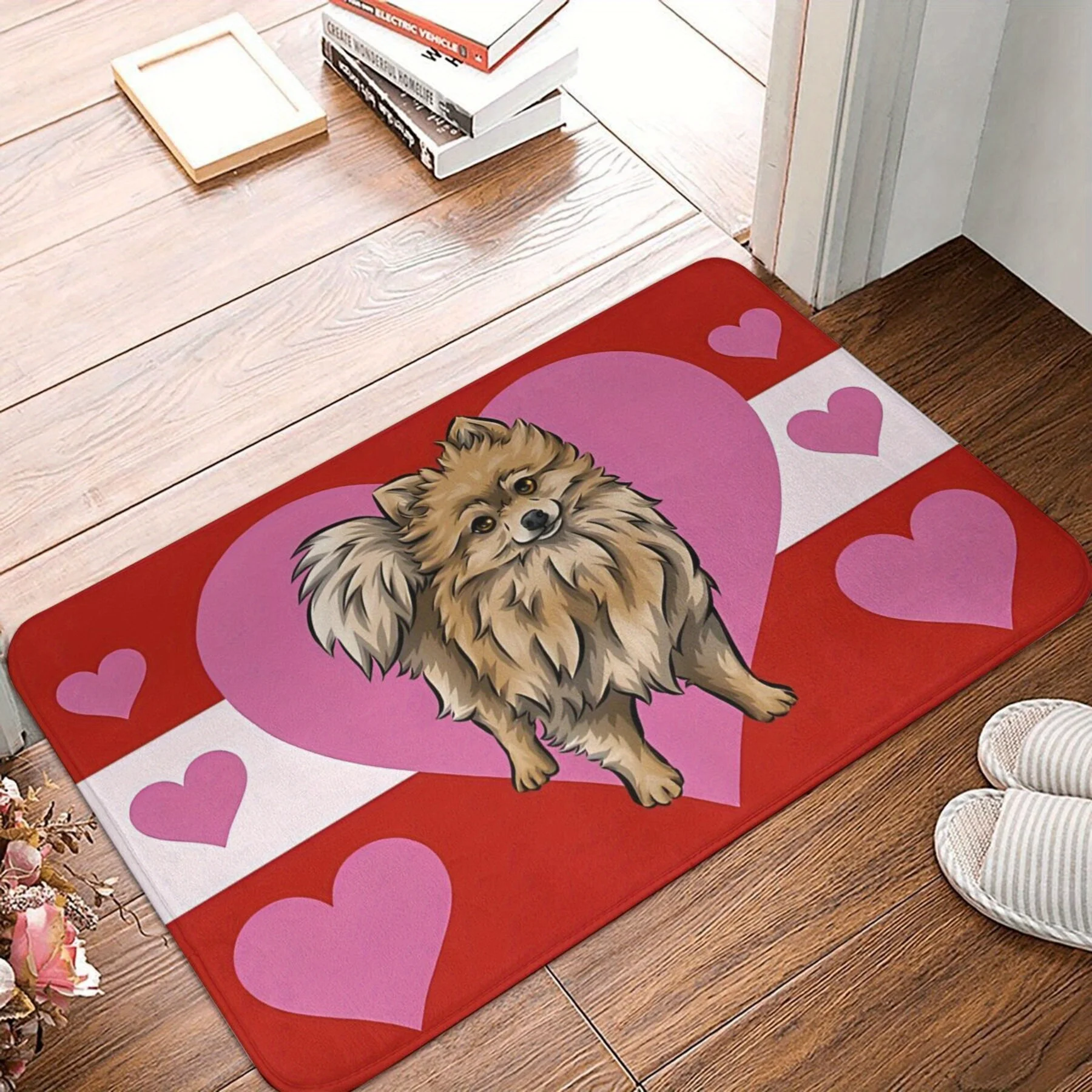 Pomeranian Dog with Hearts Doormat, Red & Pink Love Theme Print, Polyester Floor Rug for Entryway Bedroom Decor
Pomeranian Dog with Hearts Doormat, Red & Pink Love Theme Print, Polyester Floor Rug for Entryway Bedroom Decor