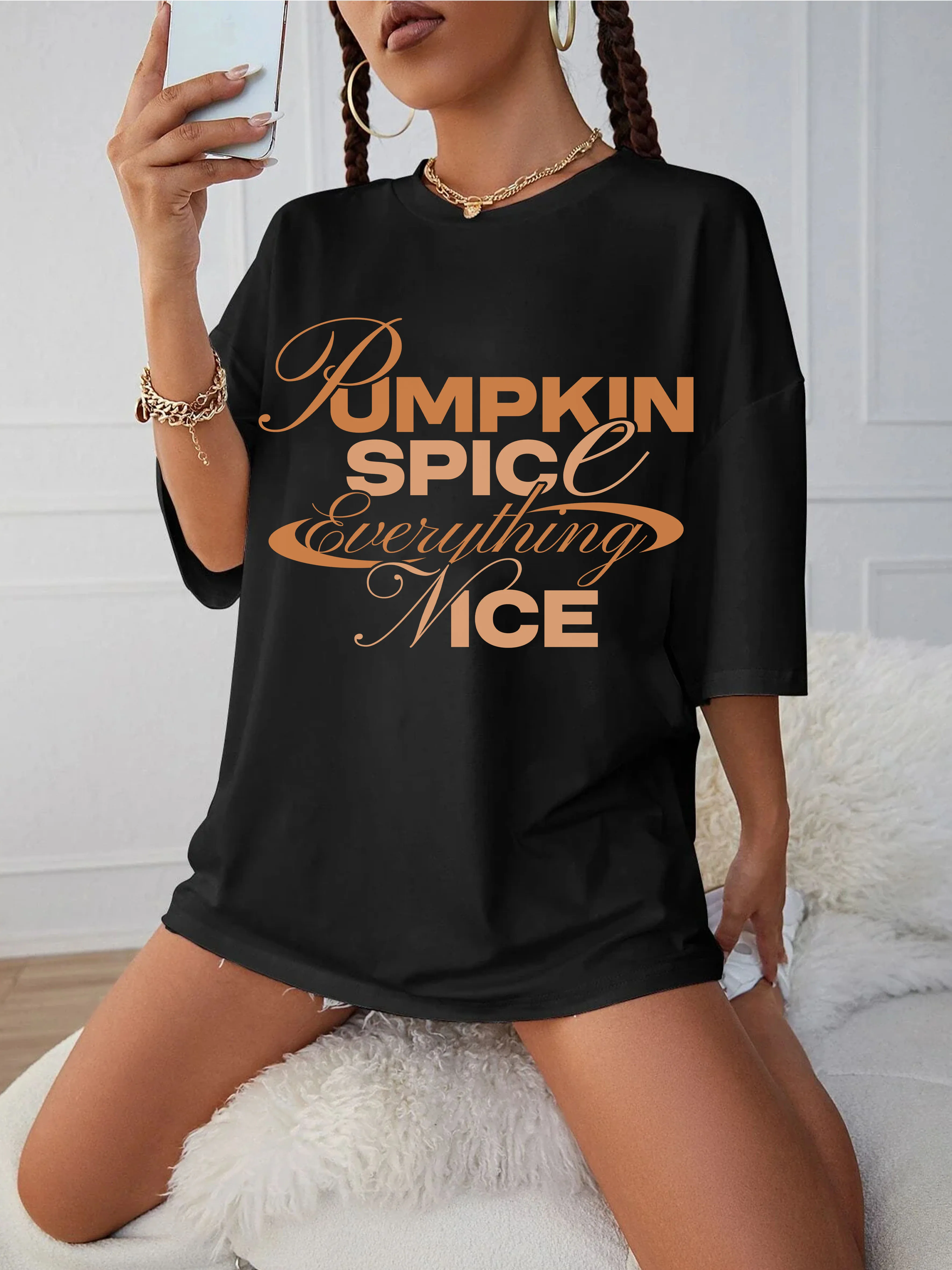 PUMPKIN SPICE, черная рубашка больших размеров с круглым вырезом для женщин, мягкая удобная осенняя одежда, праздничные наряды на Хэллоуин на осень
PUMPKIN SPICE, черная рубашка больших размеров с круглым вырезом для женщин, мягкая удобная осенняя одежда, праздничные наряды на Хэллоуин на осень
