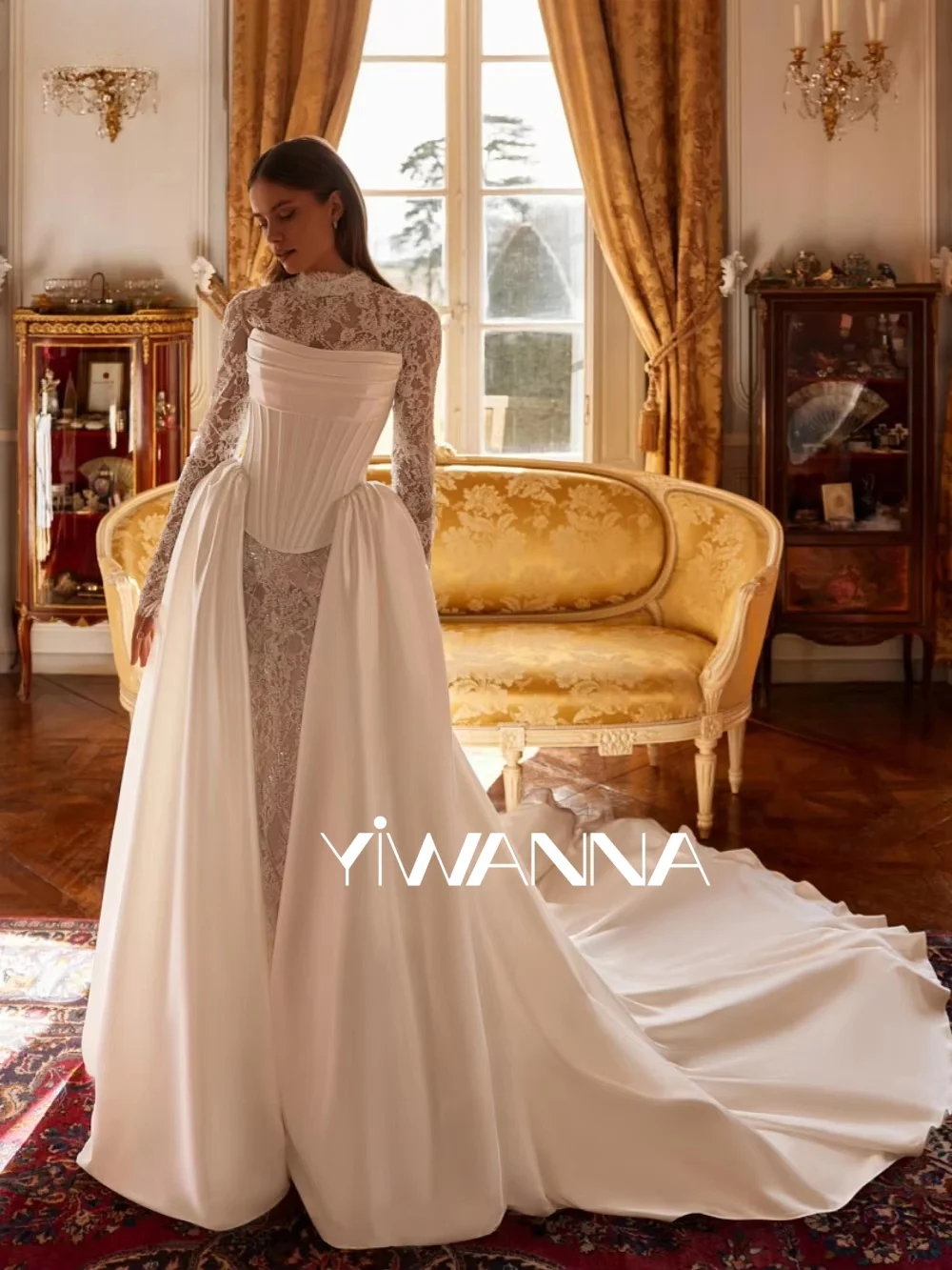 Opulent Shinny Beaded Lace Wedding Dress Structured Corset Satin Bridal Gown Customized High Collar Elegant Dresses For Bride
Opulent Shinny Beaded Lace Wedding Dress Structured Corset Satin Bridal Gown Customized High Collar Elegant Dresses For Bride