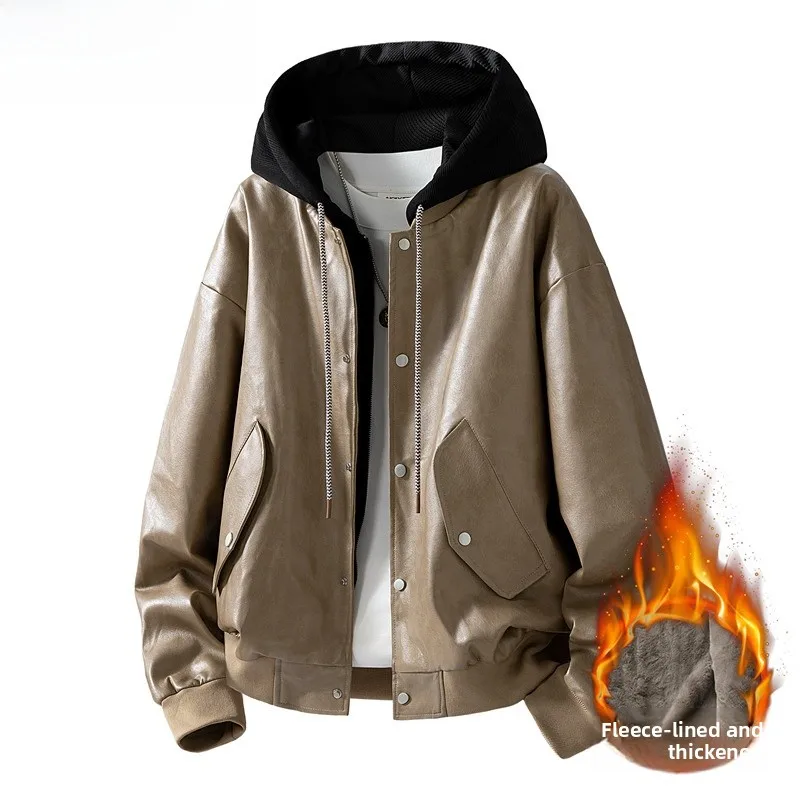 Retro American Sle Men's Fce Lined Thiened Leather Jaet Hooded Motorcycle Coat Faionable Autumn Winter Outerwear
Retro American Sle Men's Fce Lined Thiened Leather Jaet Hooded Motorcycle Coat Faionable Autumn Winter Outerwear