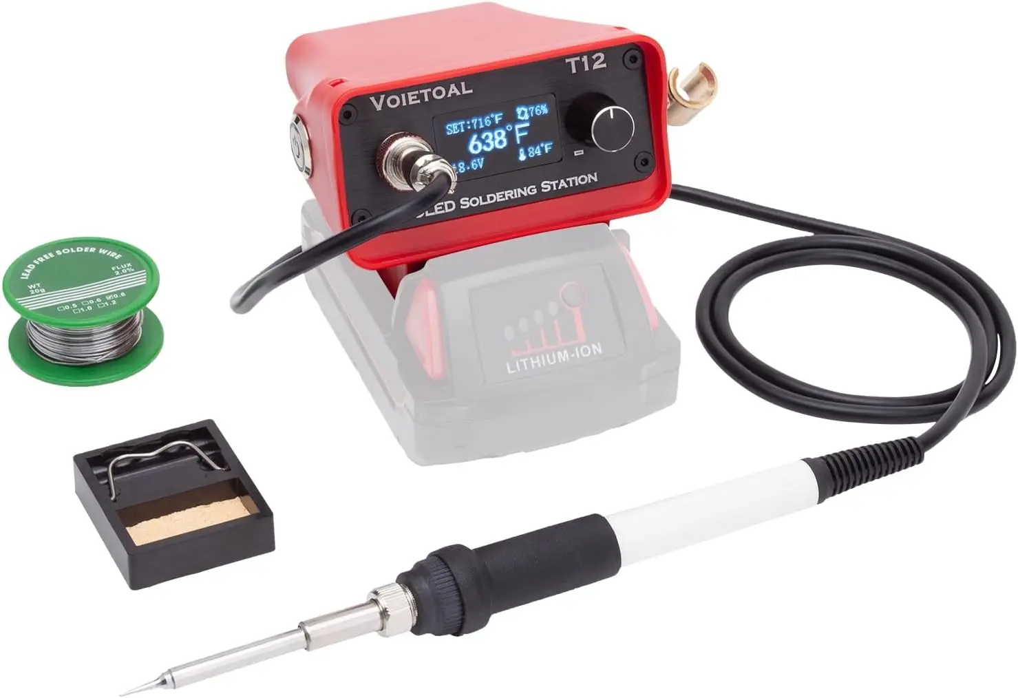 Cordless Soldering Iron Station for Milwaukee 18V Battery, Fast Heating with T12 Tip, OLED Display Adjustable Temperature Auto
Cordless Soldering Iron Station for Milwaukee 18V Battery, Fast Heating with T12 Tip, OLED Display Adjustable Temperature Auto