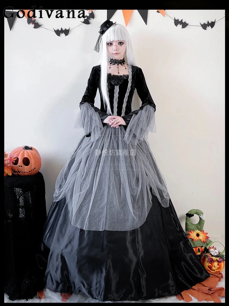 Halloween Cos Uniform Retro Court Witch Goth Long Dress Elegant Long Sleeve Gauze Splicing High Waist A-line Square Neck Dresses
Halloween Cos Uniform Retro Court Witch Goth Long Dress Elegant Long Sleeve Gauze Splicing High Waist A-line Square Neck Dresses